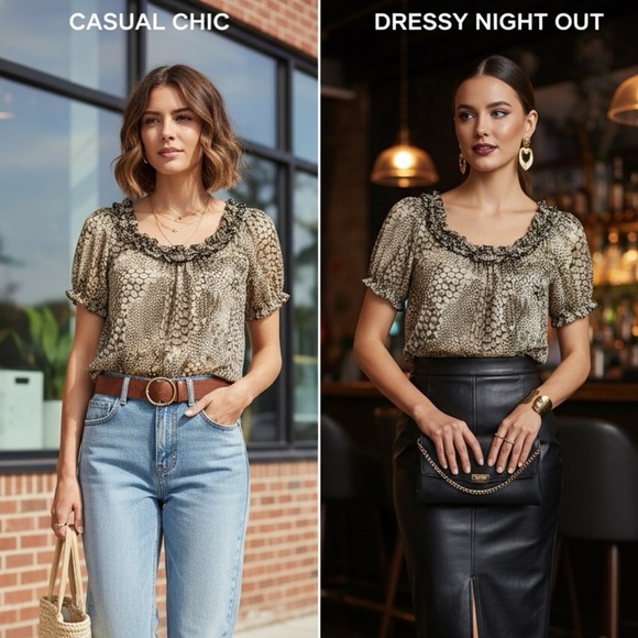 INC International Concepts Snake Print Blouse - Brown and Cream size L - Picture 1 of 7